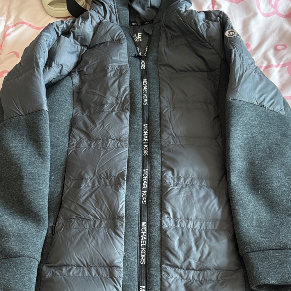 Michael Kors Charcoal Hooded Puffer Jacket